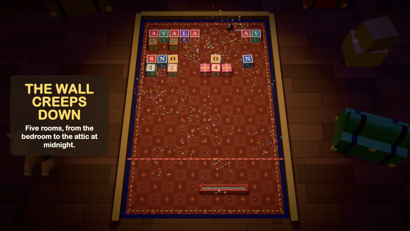 Marble Mayhem — a level in the attic at midnight.